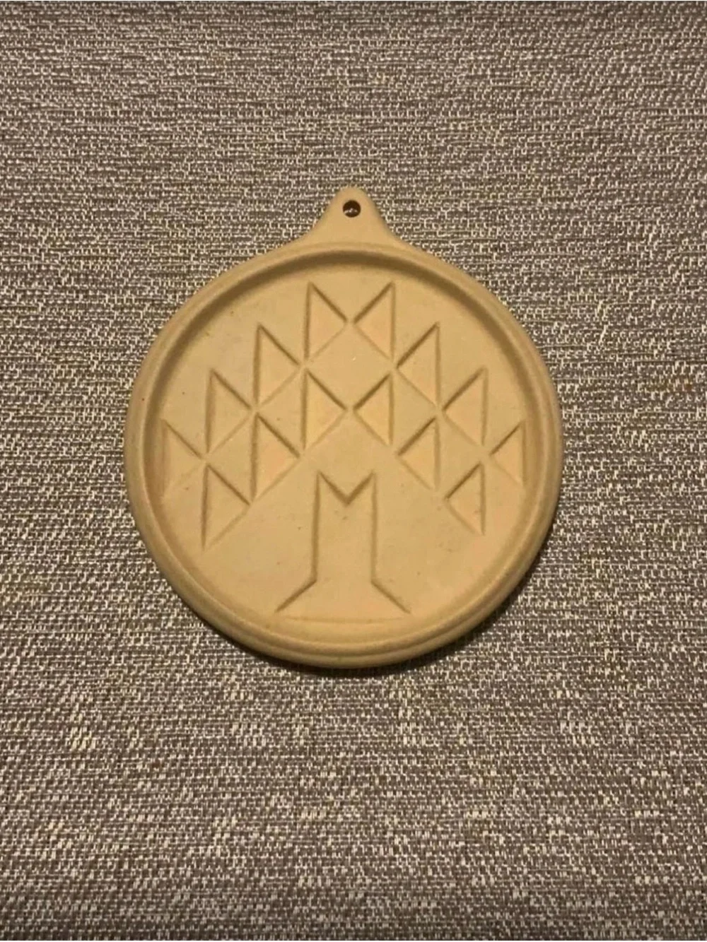 Vintage Beige Ceramic Cookie Mold with Geometric Tree Motif